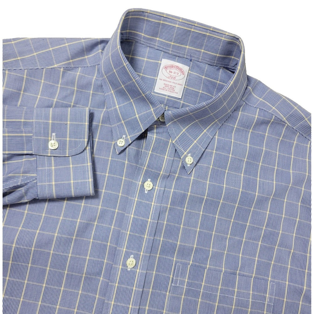 Brooks Brothers 346 Mens 16-2/3 Blue Plaid Check Button Down Long Sleeve